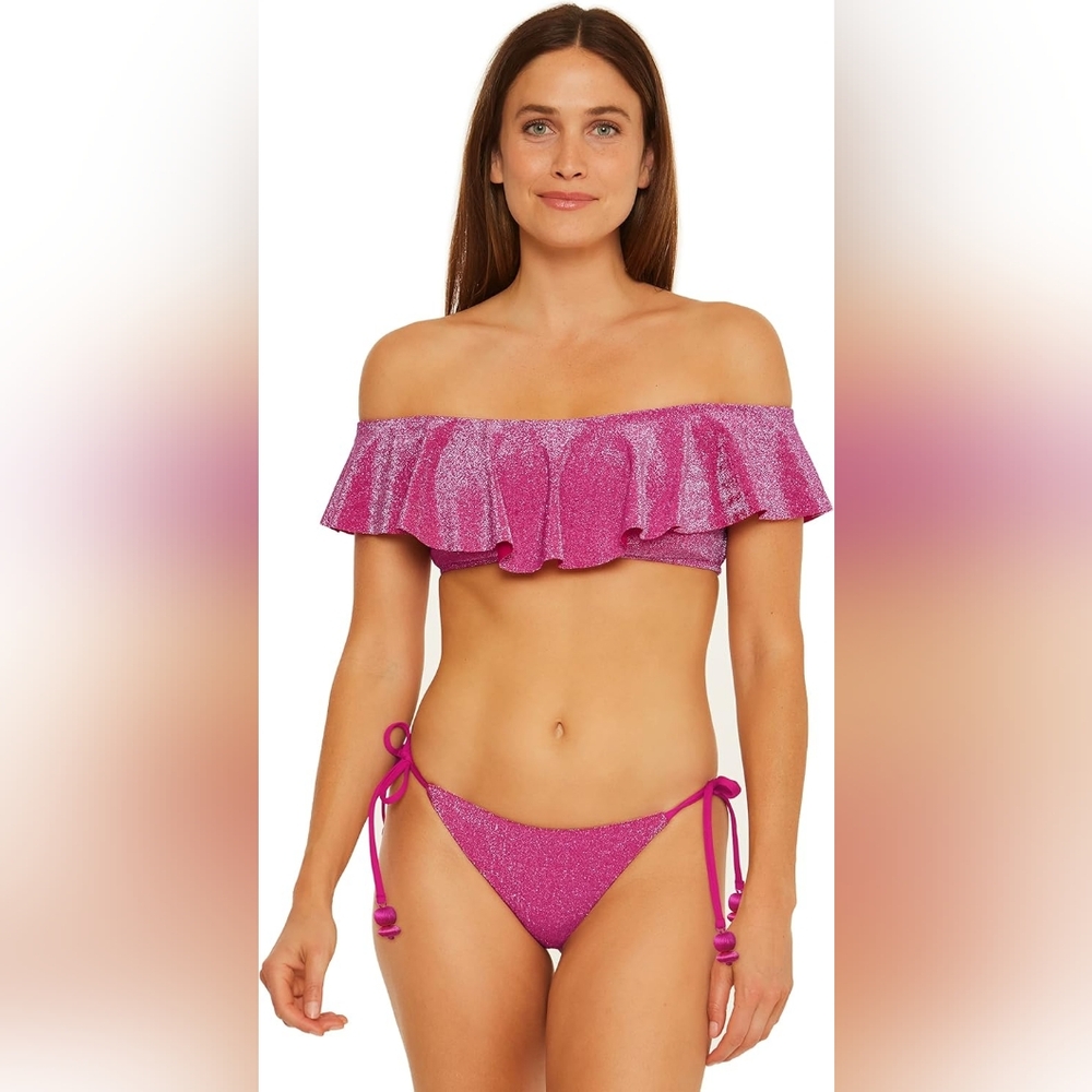 Trina Turk Cosmos Pink Ruffle Off Shoulder Bandeau Bikini Set